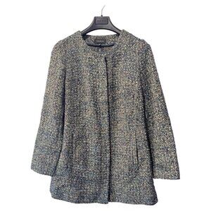 Talbots Italian Boucle tweed‎ collarless coat blazer size 12